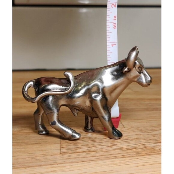 Solid Pewter Steer Bull Cowboy Figurine Statue Silver Tone Western -Cow Farm - Picture 6 of 7